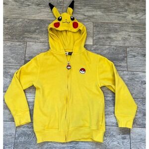 Pokemon Pikachu Hoodie Medium Full Zip Jacket Sweatshirt Ears Pokeball Hooded